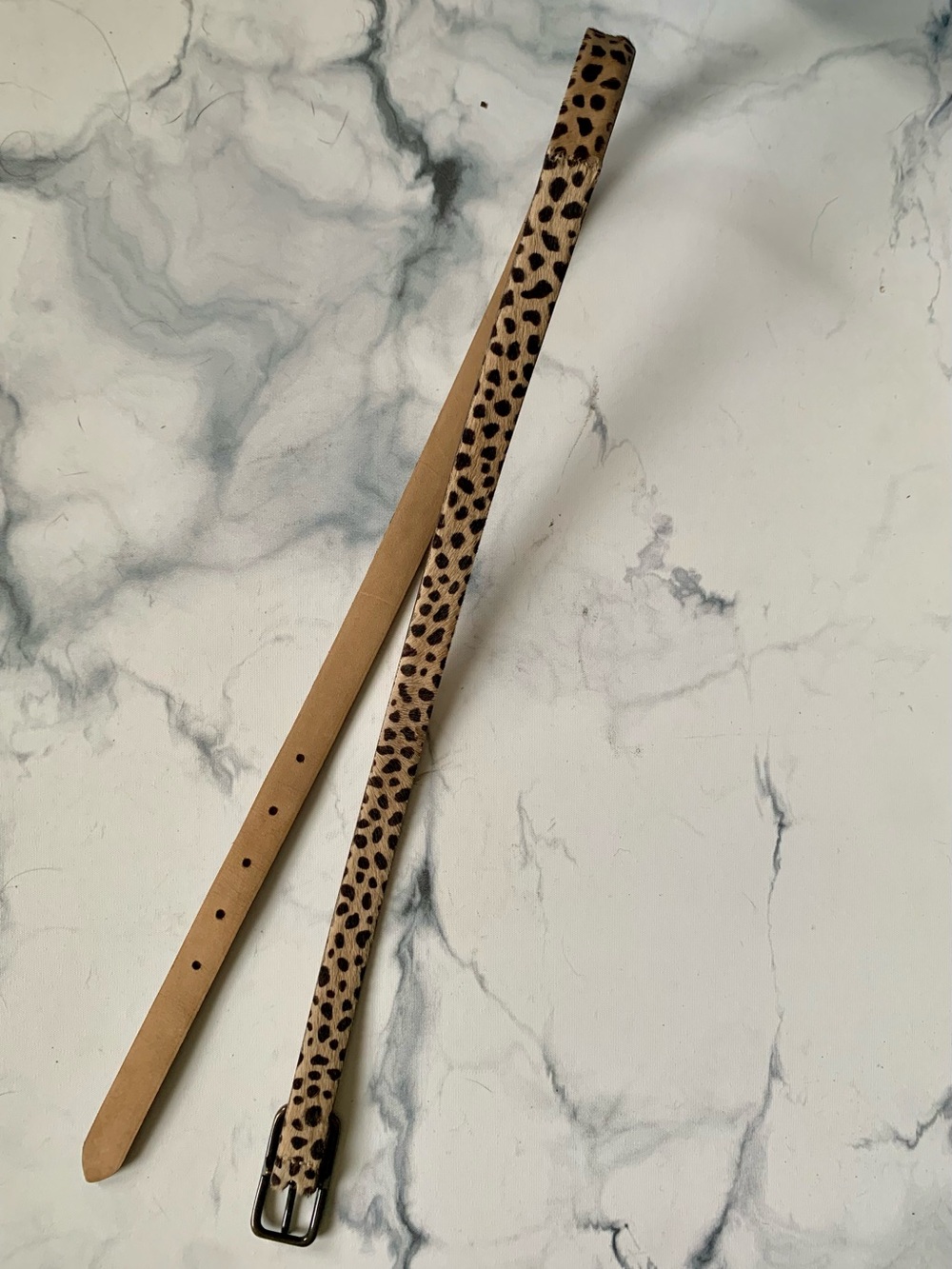 J. Crew Leopard Print Calf-Hair Narrow Women's Belt - Tan and Black Sz M